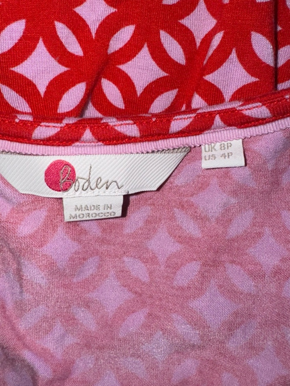 Boden Jersey Wrap Top Dress Dark Coral Red Knee LengthGeometric Mini Dress Sz 4 - Picture 8 of 12
